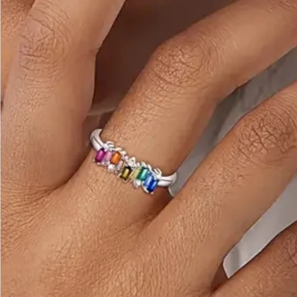 Multicolor Gemstone Sterling Silver .925 Ring Size 7 or 8 - Picture 4 of 5